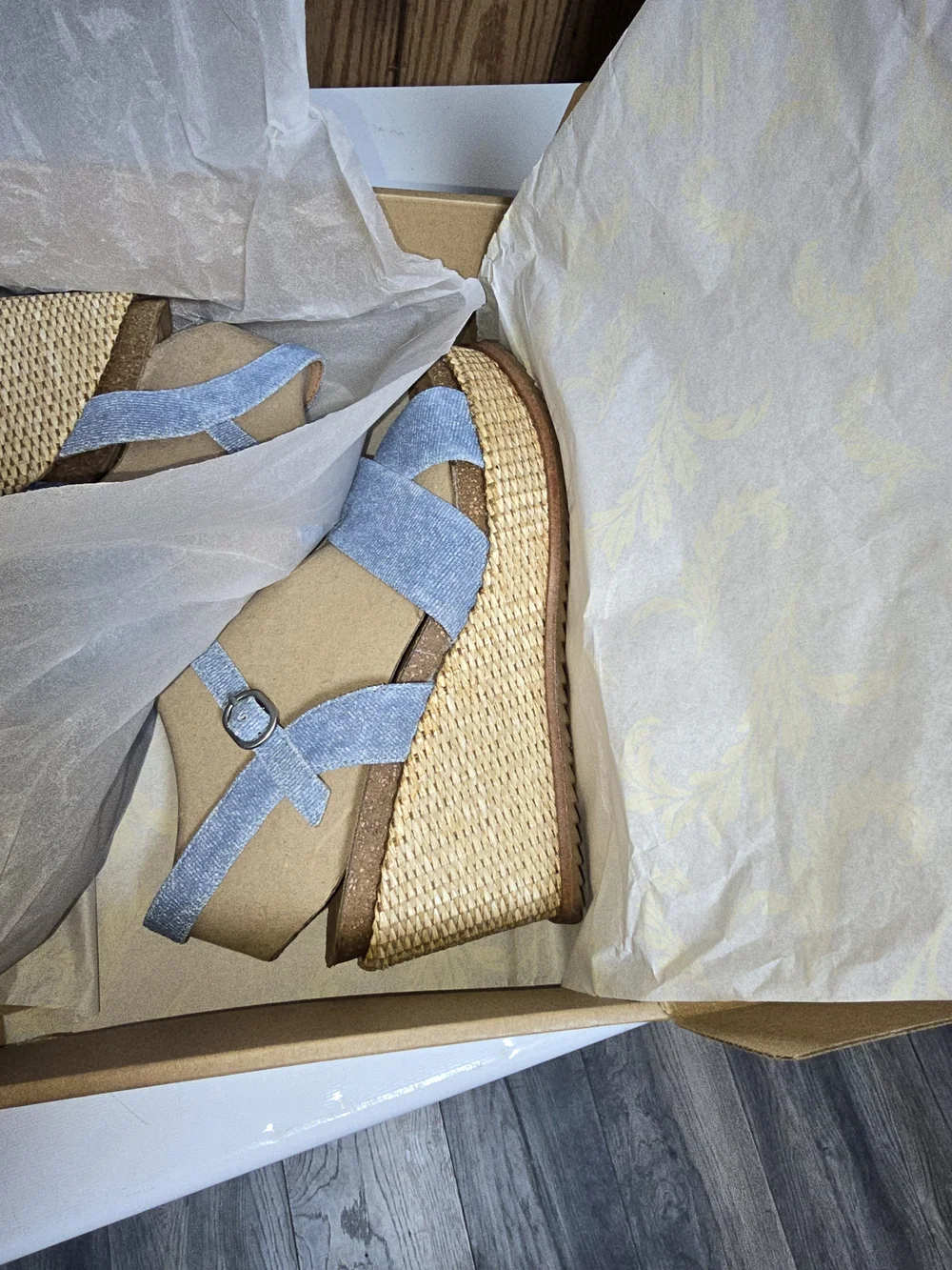 Sofft Diana Denim Blue Wedge Sandals